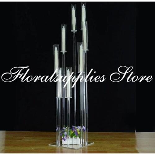 New arrival 125 cm Tall 8 Arms Candelabra Wedding Decoration Table Centerpiece Clear Candle Holders 10PCS/LOT