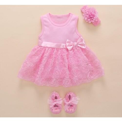 Baby girl 1 year birthday gift dress pink party Bow knot boutique beautiful infant princess dress cute lace flower baby dresses