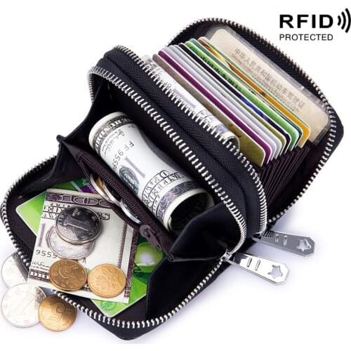 RFID Fashion Women Card Holder Split Leather Double Zipper Card Case Large Capacity 3D Flower Printed Lady Women Wallets Purse