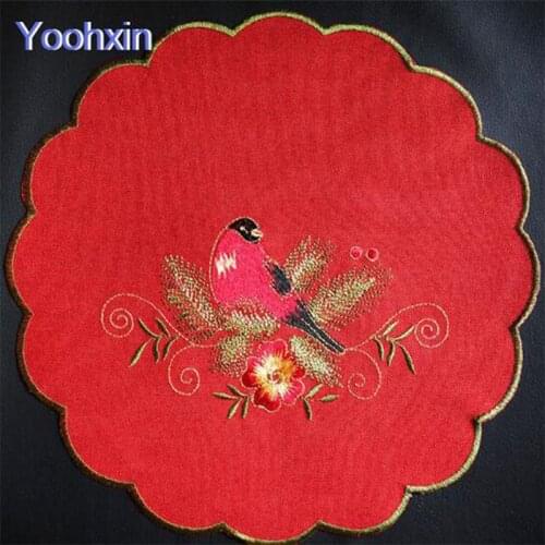 Luxury Round linen embroidery table place mat pad cloth cup mug holder tea doily drink coaster Christmas placemat dining kitchen
