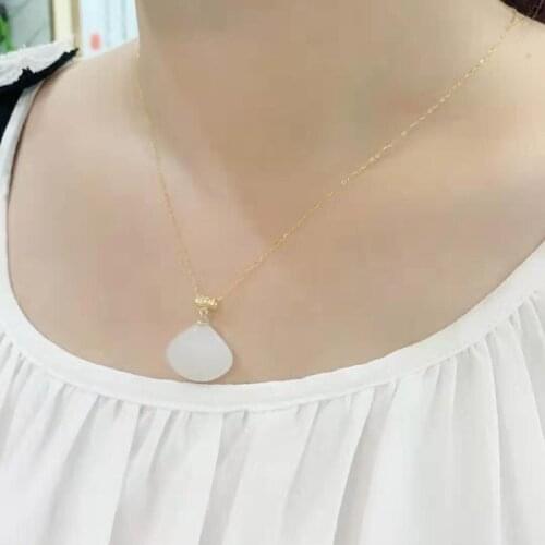 SHILOVEM 18k yellow gold real natural white Jasper pendants Christmas Gift fine Jewelry plant wedding no necklace yzz1518900hby