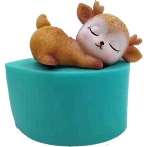 1 Pcs Sleeping Deer Shape Silicone Mold Cute Pet Cake Chocolate 3D Deer Food Grade Silicone Decoration Mold Cake Baking Mould