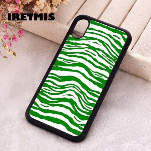 Iretmis 5 5S SE Phone Cover Case for iPhone 6 6S 7 8 Plus X Xs XR 11 12 Mini Pro Max Rubber Silicone Green Zebra Print Pattern
