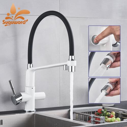 Suguword Black Purified Kitchen Faucet Pull Down Spout 360 Swivel Sink Purification Hot and Cold Mixer Tap Pure Water Crane