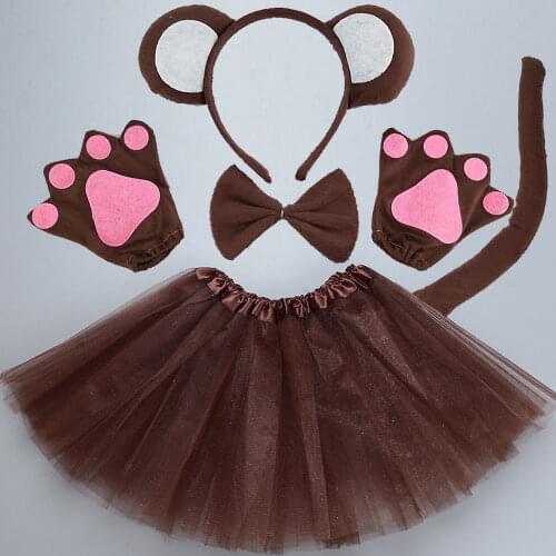Animal Jungle Monkey Cosplay Headband Ears Paw Skirt Bow Tail Party Costume for Kids Women Halloween Christmas