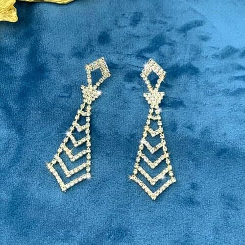 JXCUL Shine Geometric Crystal Earrings for Women Bijoux Tie Shape Rhinestone Dangle Earrings Statement Jewelry