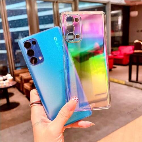 Laser Gradient Rainbow Silicone For Oppo Find X3 Lite Neo A8 A31 2020 Reno 6 Pro A55 A93 A95 A72 A92S A52 A35 Clear Hard Cover