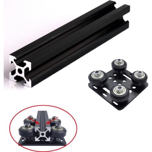 1PC BLACK 2020 V-slot Anodized Aluminum Profile Extrusion Linear Rail+1PC V gantry plat set slide plate Pulley