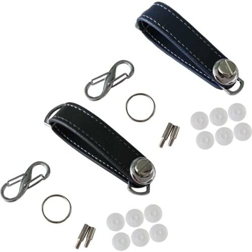 2X Car Key Pouch Bag Case Wallet Holder Chain Key Wallet Ring Pocket Key Organizer Smart Leather Keychain Black & Blue