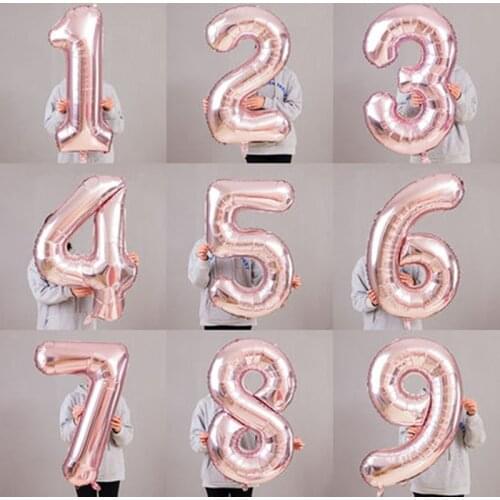 32 inch rose gold number aluminum film balloon baby toy happy birthday party wedding dress up letter balloon