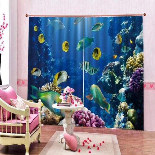 3D Curtain Luxury Blackout Window Curtain Living Room blue curtains ocean underwater curtains blackout curtains