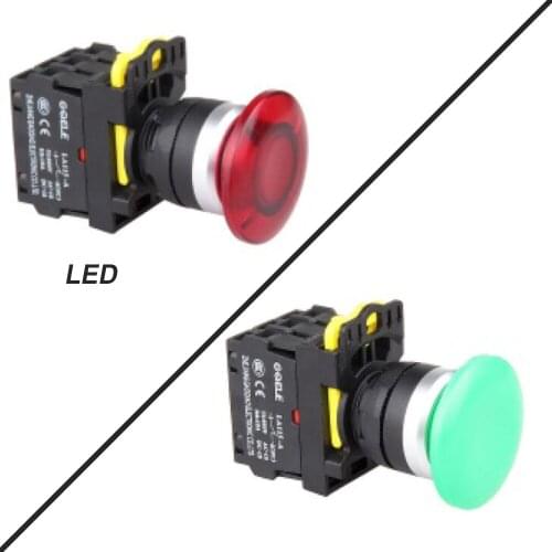 5 PCS Push button switch Industrial switch Mushroom button LED Latching OR Momentary Waterproof IP651NO 1NC 2NO 2NC