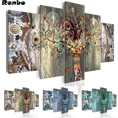 100% Full square DIY Diamond Painting Abstract Tree Art Modern Home Decor Diamond Drawing Mosaic Diamond Embroidered 5 pcs set