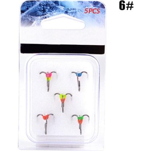 5pcs High Carbon Steel Fishing Hooks Treble Barbed Winter Ices Fishing Treble Hooks Tackle ALS88
