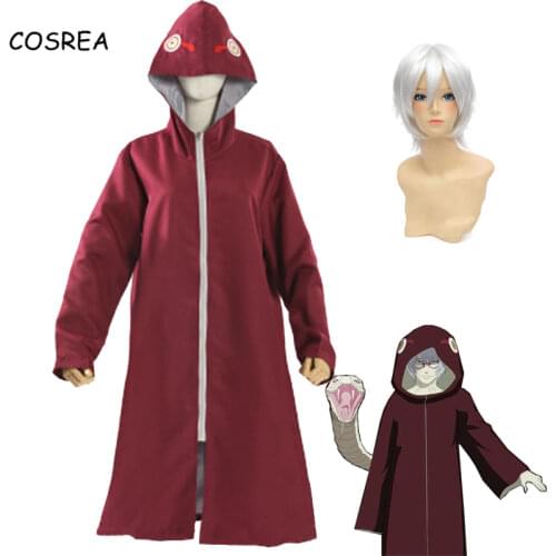 Anime Naruto Yakushi Kabuto Cosplay Costume Men Women Ninja Wars Red Coat Wig Full Set Girls Boys Halloween Carnival Party