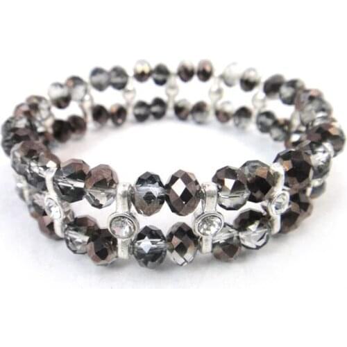 Free Shipping Fashion shiny half gun metal coated grey crystal glass beads with crystal connector Alloy Vintage women Bracelet