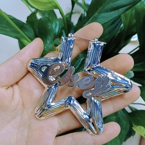 Security Custom 80mm Stainless Steel Bamboo Earrings Hoop Personalized Name Earrings Fashionable Undefined Earrings Jewelry