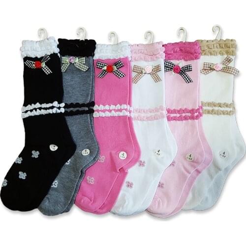 Retail 2pair Lovely Bowknot Stripe Children stocking,Girls Leg Arm Warmers Kids Cotton Stockings 4-7Y