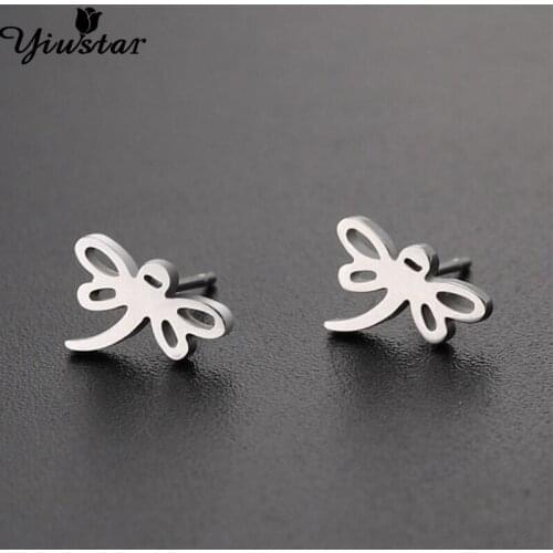 Yiustar Kids Earrings Origami Cute Dragonfly Stud Earrings for Women Children Girls Jewelry Black Stainless Steel Earing Brincos