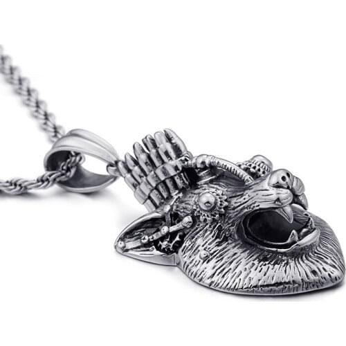 European and American retro domineering mechanical wolf head necklace Stylish personality metal animal accessories