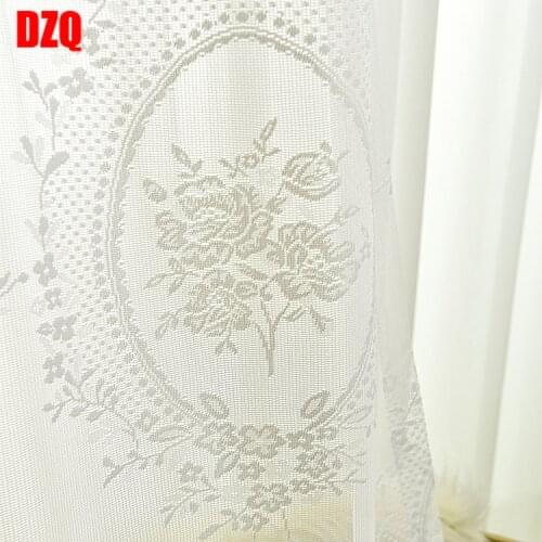 European White Lace Mirror Peony Flower Fabric Curtains for Living Room Dining Room Bedroom Curtains White Tulle Curtains