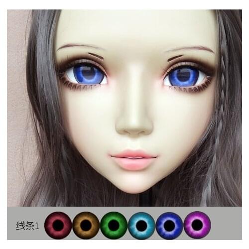 GL073) Sweet Girl Resin Half Head BJD Kigurumi Mask With Eyes Cosplay Anime Role Lolita Mask Crossdress Doll