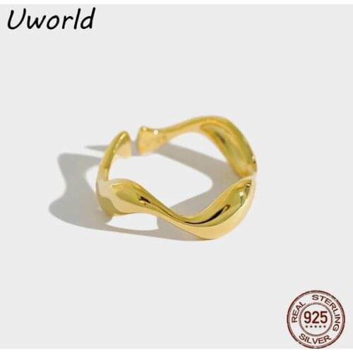 INS Minimalist Simple irregular wavy smooth female ring Gold rhodium plated 925 Sterling Silver Ring
