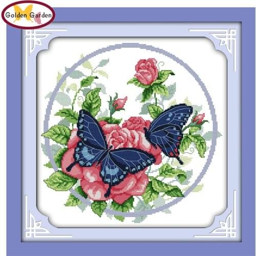 GG Love of Butterflies Cross Stitch Pattern Flower Embroidery Kits 11CT 14CT DIY Chinese Cross Stitch Painting for Home Decor