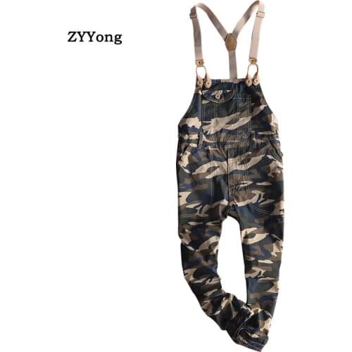 Military Camouflage Overalls Men Jumpsuit Bib Japanese Ankle Length Hip Hop Big Pocket Slim Cargo Pants Casual Trousers Clothing