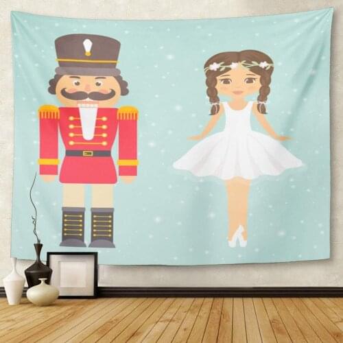 Red Ballet Nutcracker and Girl Ballerina Soldier Cute Tapestry Wall Hanging for Living Room Bedroom Dorm 60x80 Inches