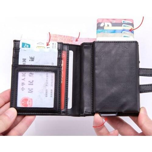 New Aluminium Alloy PU leather Men Women Mini RFID Wallet for Cards Business ID Bank Card Holder RFID Protector Case Coin Purses