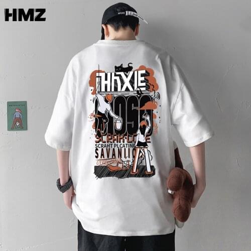 HMZ 2021 Fashion Hip Hop T Shirt Men Graffiti printing Streetwear Harajuku T-Shirts Letter Print Cotton Tees Men Tops Oversized