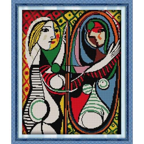Picassos mirror girl needlework cross stitch sets world famous kit 14ct 11ct print canvas stitching embroidery DIY handmade