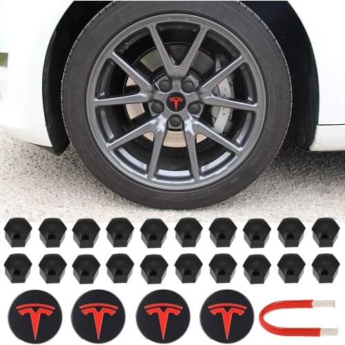 For Wheel Cover Trim Wheel Hub Cover Kit for Tesla Model 3 S X Wheel Car Accessories Car Hub Cover Emblem Badge + Lug Nut Cover