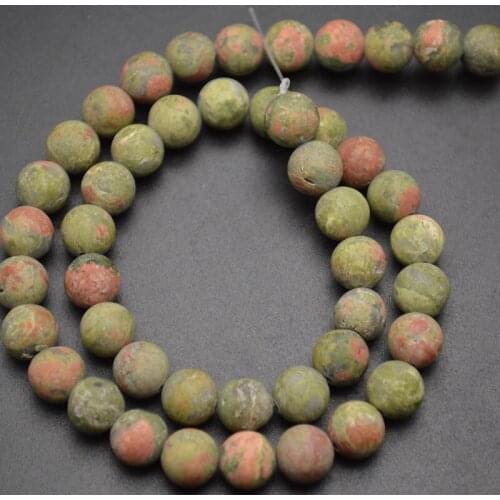 Natural Green Unakite Matte Stone Round Loose Beads 6mm 8mm 10mm 12mm