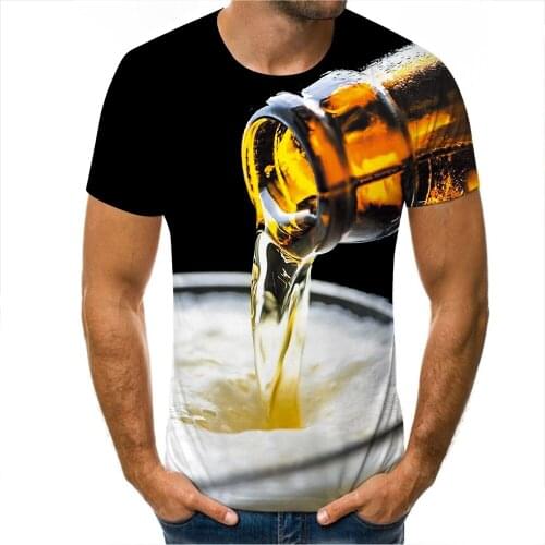 2021 New 3D Printed T-shirt Beer Hamburg French Fries Coke Orange Funny Pattern T-shirt for Men and Women Funny Hip Hop T-shirt