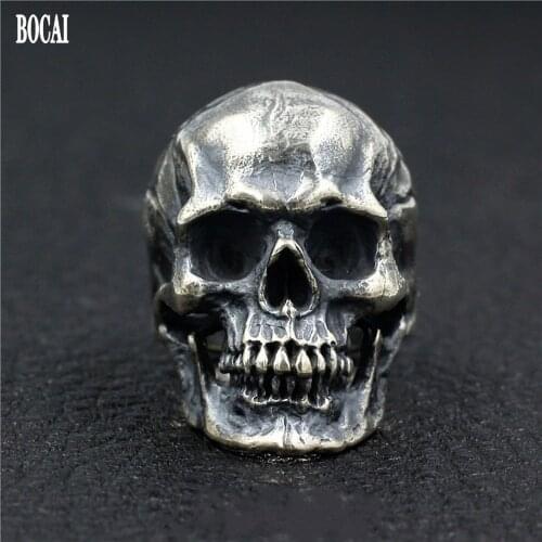 New Thai silver big skull ring for man real s925 pure silver handmade retro personality domineering punk tough guy man ring