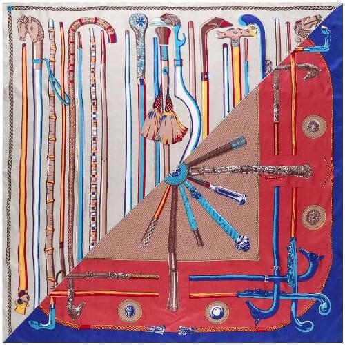 New Silk Scarf Women Handkerchief Brand Square Scarf Vintage Sceptre Wrap Small Size Luxury Silk Bag Strap Ladys Headband