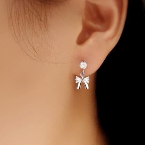 Charming Jewelry Korean Style Women Bownot Crystal Rhinestones Inlaid Earrings Color White EAR-0648