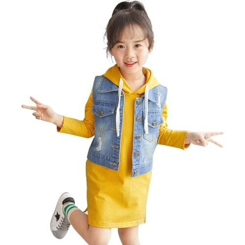 Girls Clothes Denim Vest + Dress Teenage Girls Clothing Autumn Winter Girls Sets Casual Style Costumes For Children