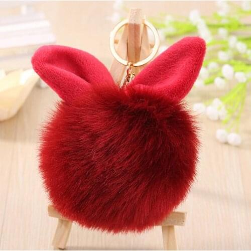 Fashionable Fur Bag Hanging Ornament Cute Rabbit Ears Hair Ball Hanging Imitation Cony Hair Plush Key Chain Hanging Decoration
