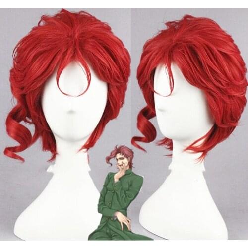 JOJOs Bizarre Adventure Cosplay Wig Kakyoin Noriaki From JOJO Red Curly Short High Temperature Fiber Syntheitc Hair Wig Cap