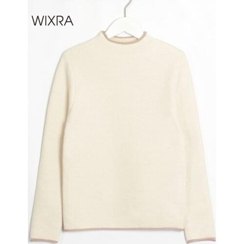 Wixra Womens Knitted Pullover Sweater Ladies Long Sleeve Basic Velvet Jumpers Autumn Spring New Fashion Tops