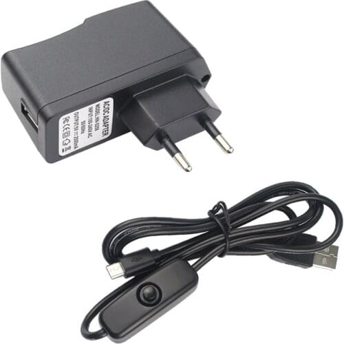 Raspberry Pi 3 Model B+ 5V 2.5A Power Charger Adapter Supply + Micro USB Charging Cable with Switch for Raspberry Pi 3 2