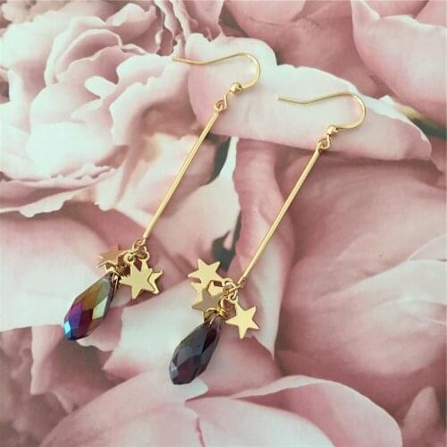 Lovely Gold Color Plating Star with Bullet Stone Drop Earrings For Women Girl Elegant Gorgeous Casual Chic Trendy Jewelry Access