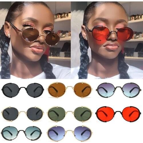 Steampunk Small Oval Women Sunglasses 2020 Luxury Wholesale Bulk Metal Round Sun Glasses Men Brands Red Brown Shades Oculos UV