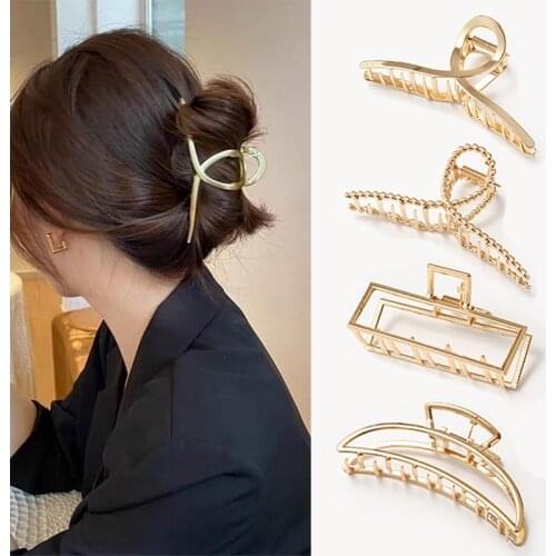 Simple Metal Big Hair Claw Barrettes For Women Girl Hair Accessories Fashion Korean Simulation Pearl Crab Clamp Hairpins Jewelry