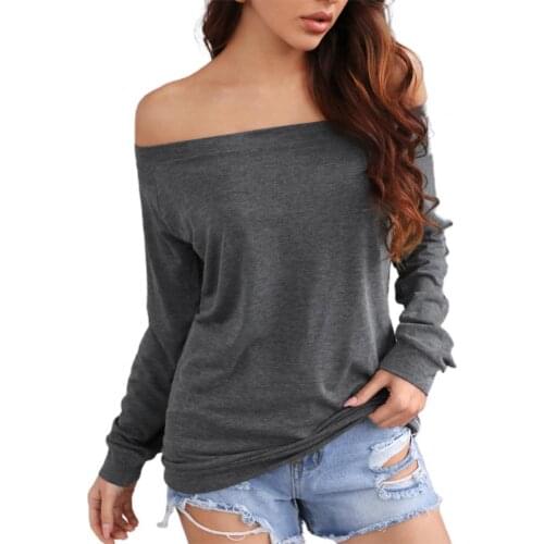 New Women Loose Blouse Fashion Lady Solid Color Off Shoulder Autumn Long Sleeve Slash Neck Strapless Pullover Tops Streetwear