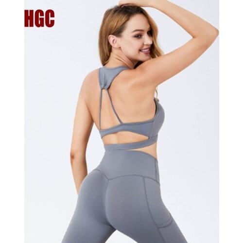 Women Bra & Pants Yoga Set Hollow High Waist Pocket Gym Sport Workout Running Jogging Suits Top Leggings Two-piece HGC