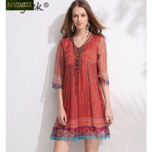 Summer Dress Women Silk Mini Party Dress Elegant Ladies Office Wear Clothes Casual V Neck Print Vestidos Verano LWL1553